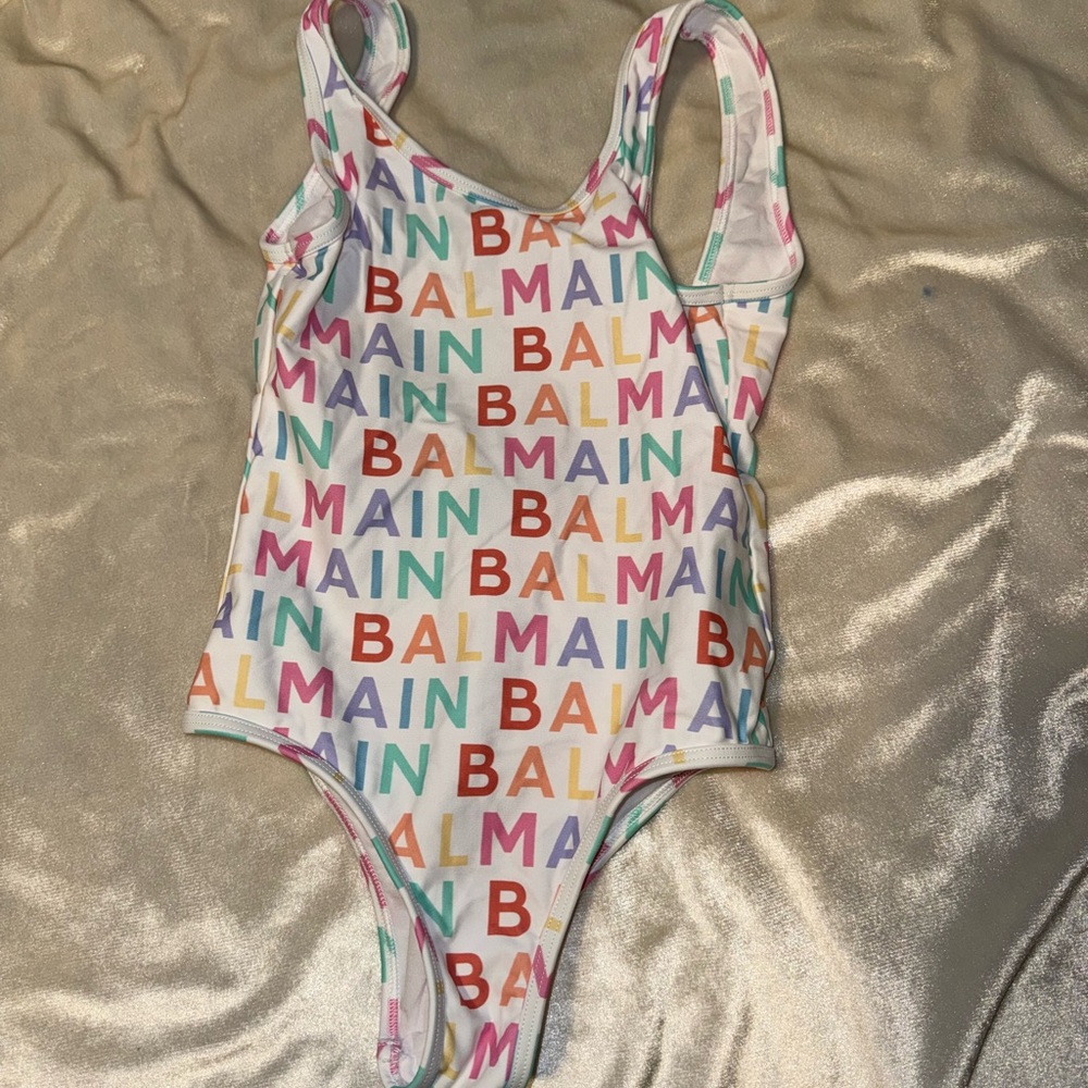 Balmain Colorful Logo One-Piece Swimsuit